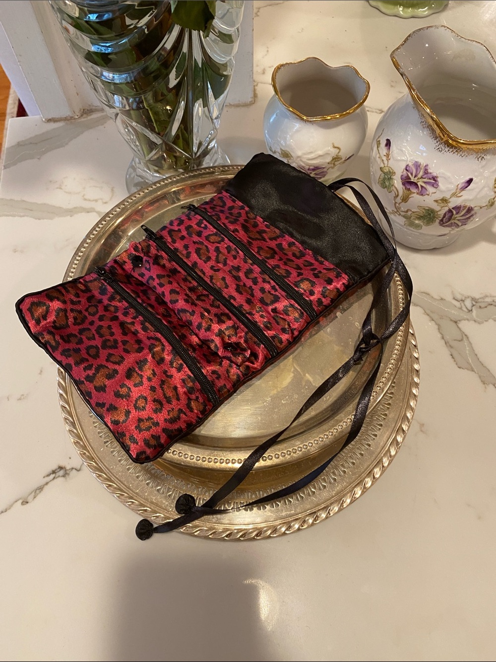 Black & Pink Leopard Jewelry Holder For Travel